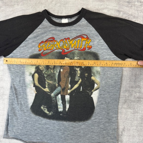 Aerosmith Shirt Mens Large Gray Vintage Permanent Vacation Tour 1987 Raglan Rock - Picture 9 of 10